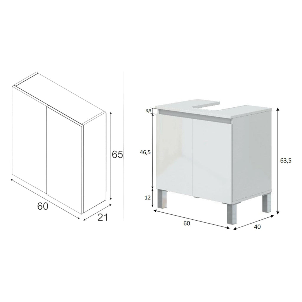Vobbia, set Mobili Bagno Specchio Incluso, Bianco Lucido