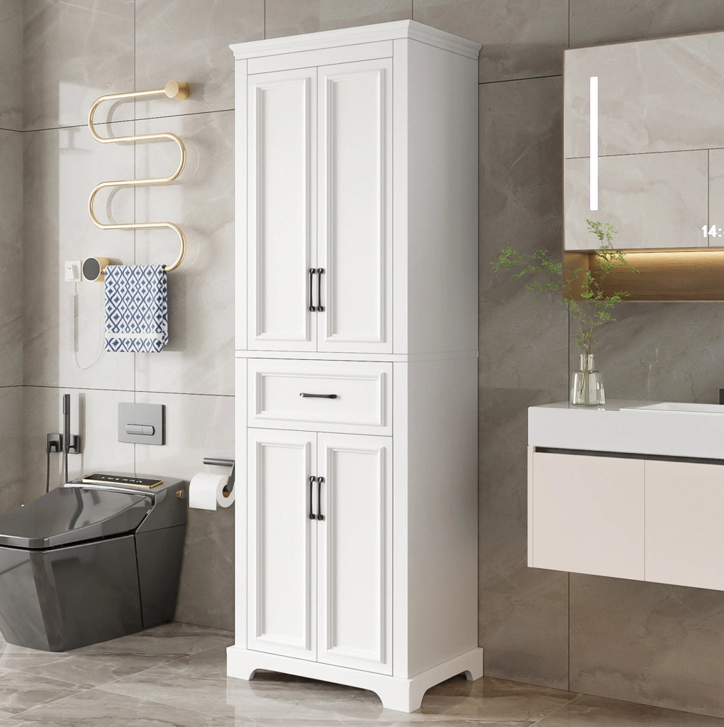 Colonna bagno in MDF bianca 60x40x180 cm con 2 ante, cassetto e ripiani regolabili