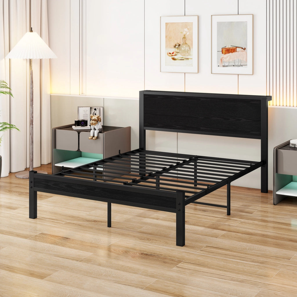 Letto singolo 120x200 cm in metallo e MDF con vano contenitore