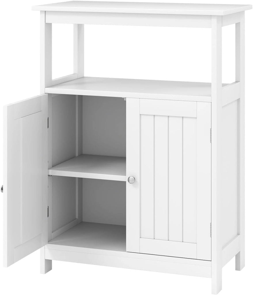 Armadietto da bagno con ripiano aperto e doppia porta, 60 x 30 x 80 cm, con sistema di sicurezza ribaltabile, armadietto multiuso per soggiorno, bagno e cucina (bianco)