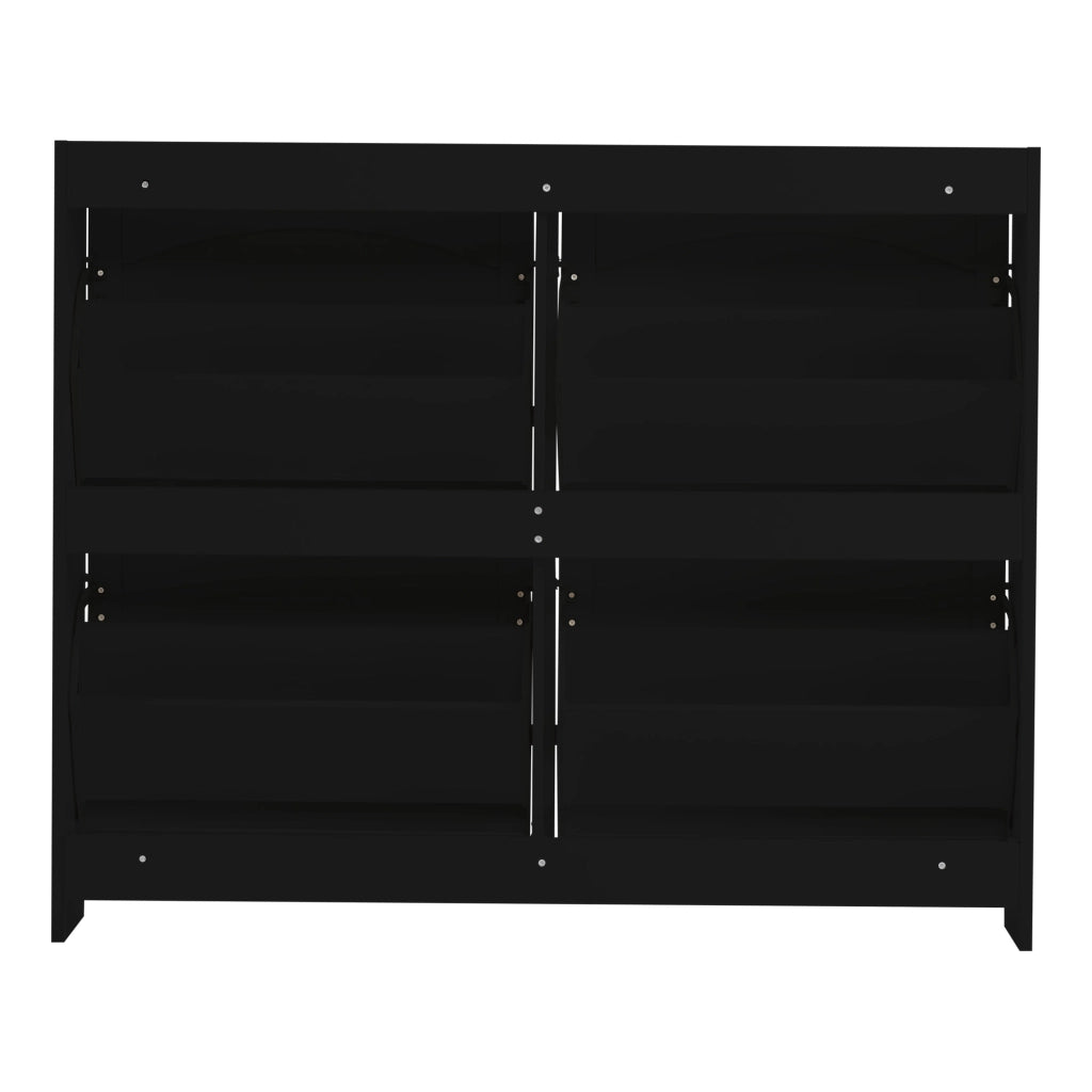 Scarpiera con scomparti a ribalta e ripiani regolabili in truciolato nero vani aperti 110 × 24 × 90 cm