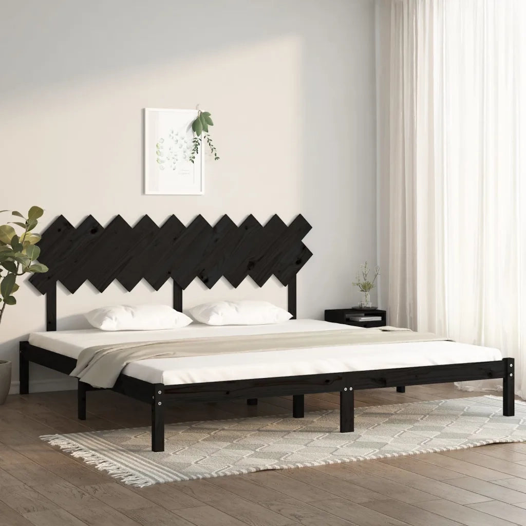 Letto matrimoniale | Letto per adulti | Giroletto Nero 200x200 cm in Legno Massello
