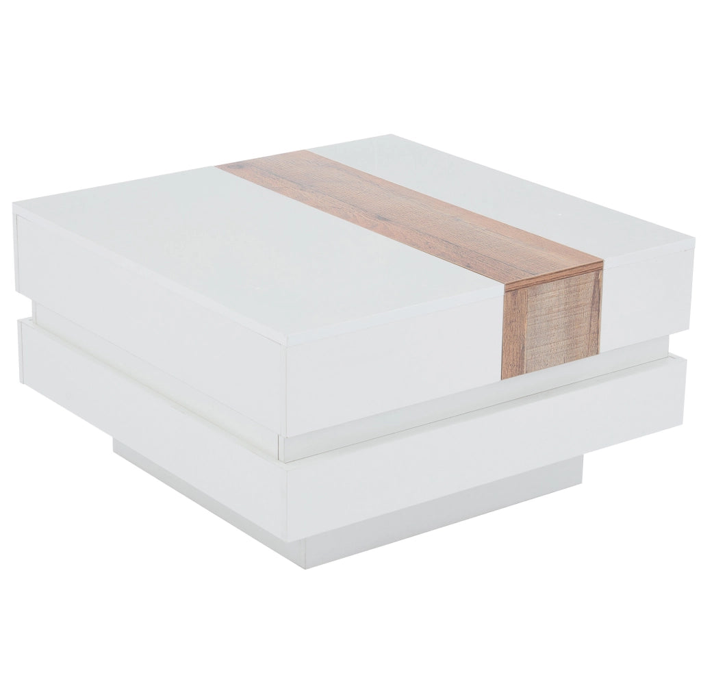 Tavolino da caffè quadrato 70x70x39 cm bianco lucido con piano estraibile e vano contenitore