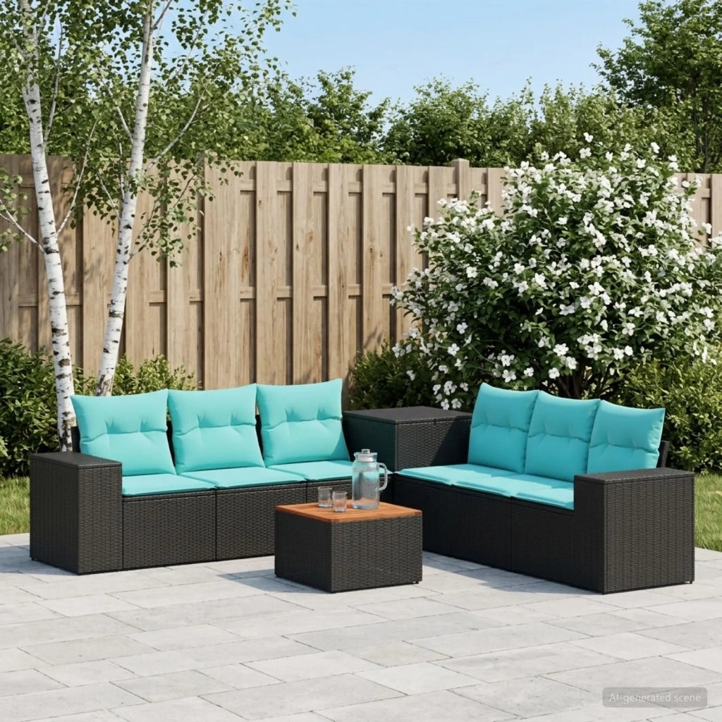 Set di divani 8 pz Nero e Blu Rattan sintetico e Acciaio 3448484