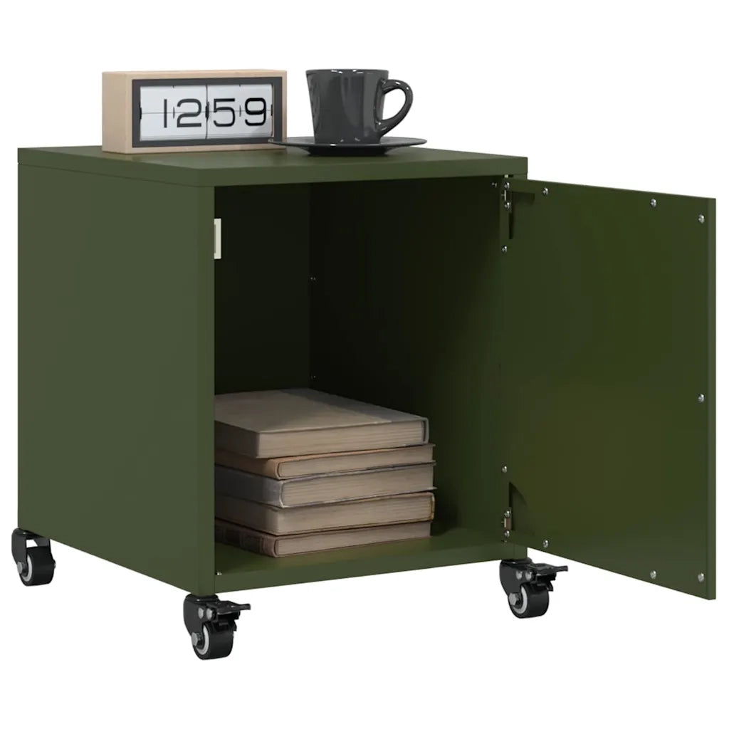 Set di 2 Comodini | Armadio da Notte | Mobiletto da notte Verde Oliva 36x39x43,5 cm in Acciaio