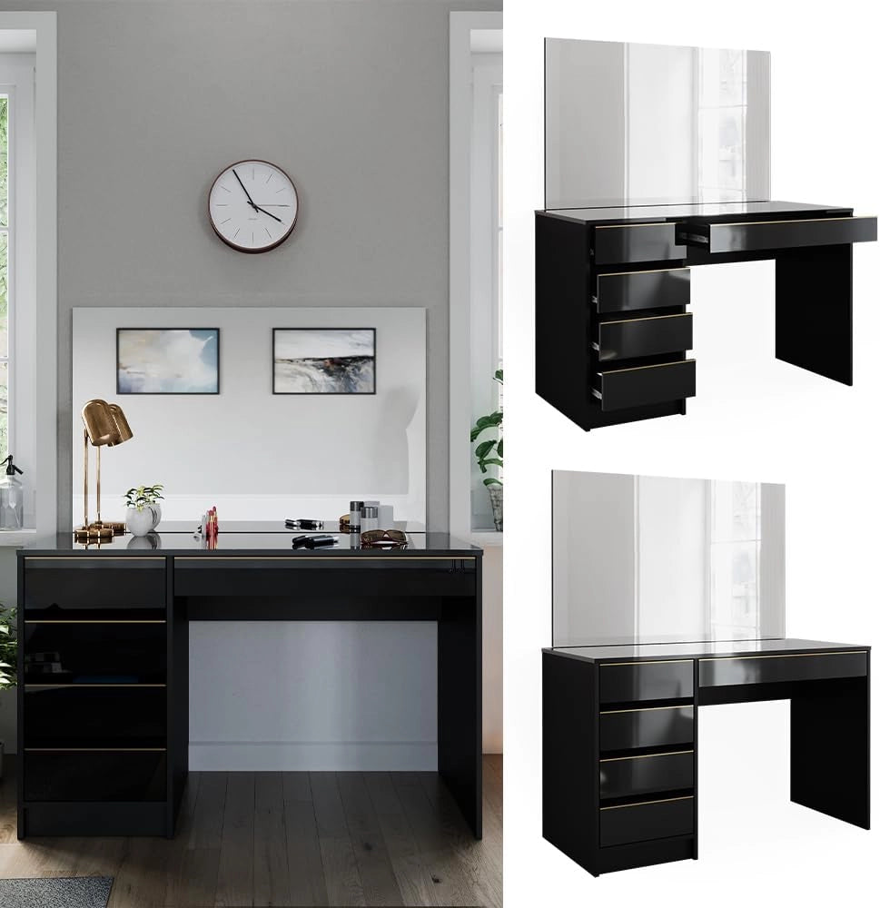 Vicco Tavolo da toilette Sherry, Nero/oro, 120 cm con specchio, con specchio rettangolare per l’uso quotidiano