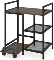 Tavolo per stampante con prese, tavolino ausiliario a 3 livelli con ripiano mobile con ruote, 63,5 x 40 x 72 cm, supporto per stampante per ufficio, camera da letto, soggiorno (marrone)