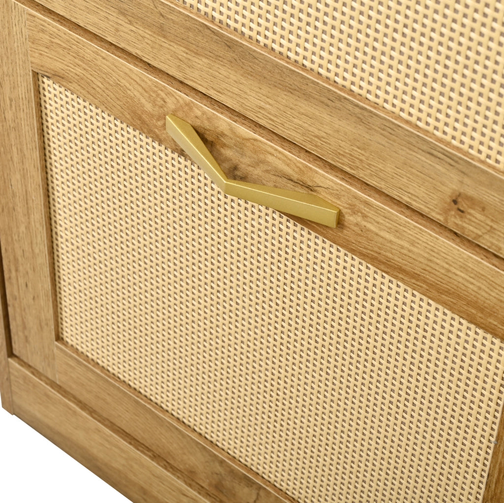 Garderoba da ingresso 99.5x26x180 cm con specchio; pannelli portascarpe ribaltabili e panca imbottita; MDF; naturale