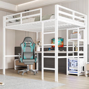 Letto a Soppalco con Scrivania e Presa USB ¨C MINIMAL ¨C Bianco, 140x200 cm, Metallo