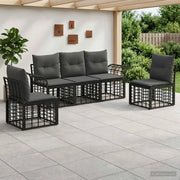 Set di divani da esterno 5 pcs Nero e Grigio scuro Poliestere