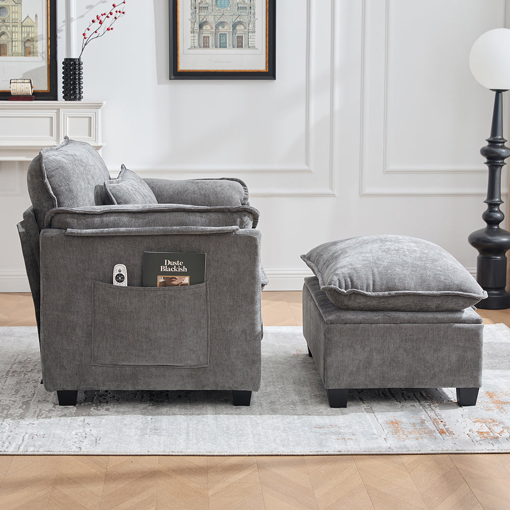 Poltrona oversize - Xylo - con poggiapiedi e pouf tasche laterali velluto