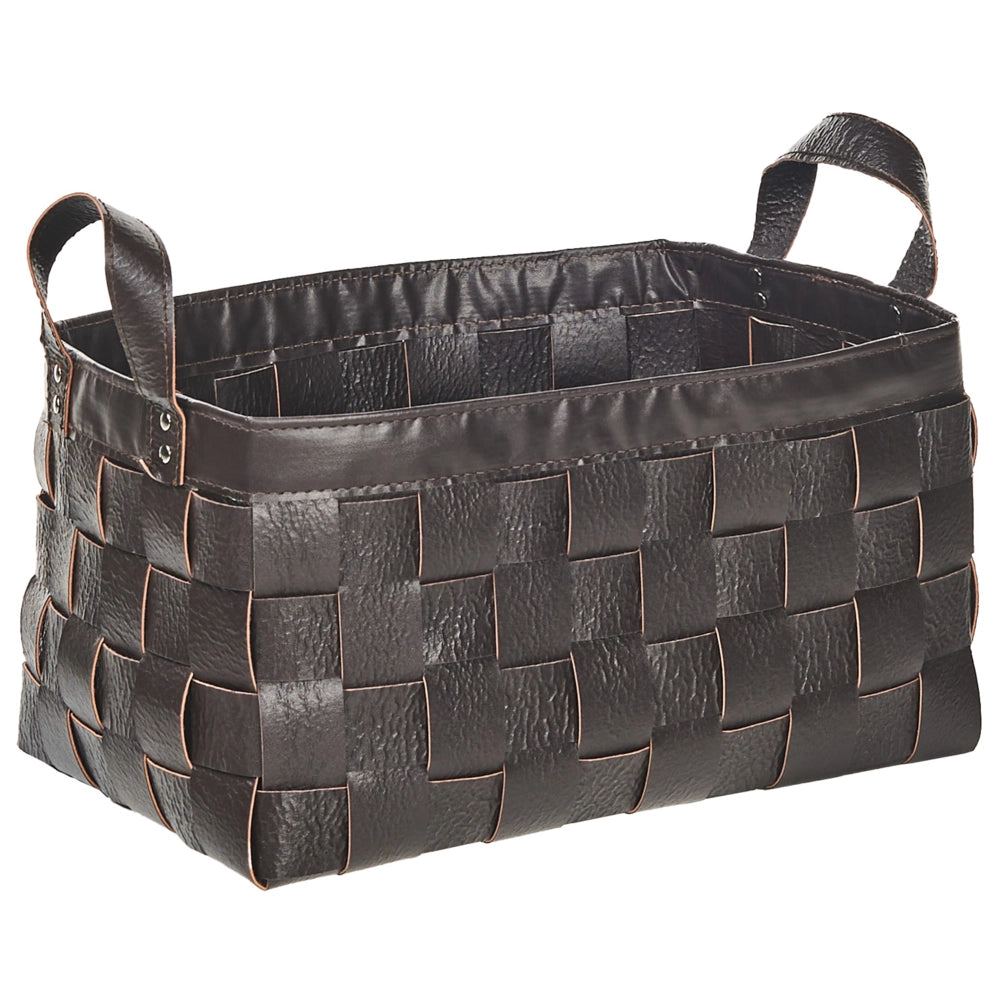Set di 2 cesti fatti a mano in ecopelle marrone scuro con manici design retrò