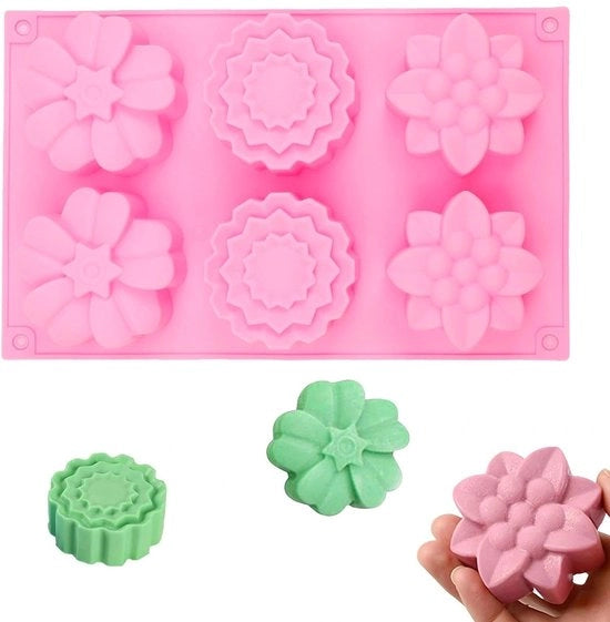 Sostituto di sapone a forma di fiore - a 7 camere - in silicone - con rivestimento antiscivolo - per sapone/cake/candele - resistente a temperature da -40 °C a 230 °C - cod. Mal