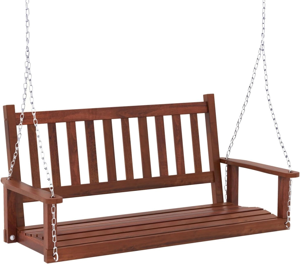 Altalena sospesa in legno per 2/3 persone con catene in metallo zincato regolabili e resistenti, con schienale a doghe e sedile per patio, giardino, 168 x 65 x 63 cm, marrone)