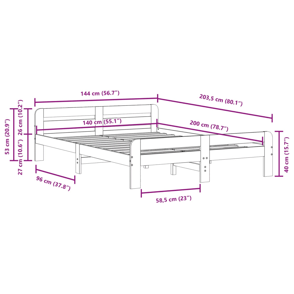 vidaXL Giroletto senza Materasso Marrone Cera 140x200cm Massello Pino