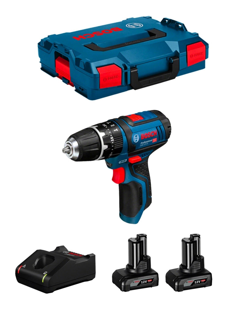 Trapano a Percussione BOSCH GSB 12V-15 (2 x 6,0 Ah + GAL12V-40 + L-Boxx 102)