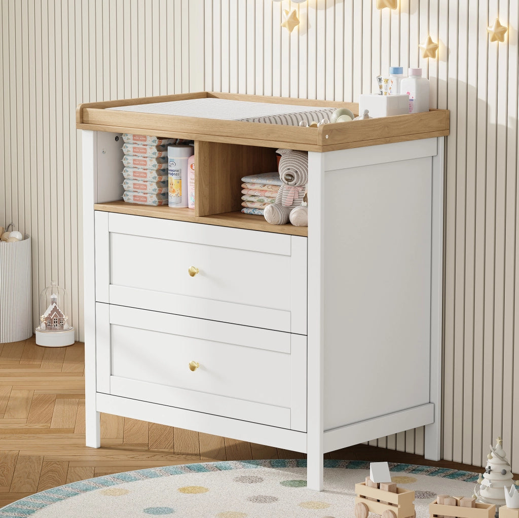 Fasciatoio trasformabile in MDF naturale e bianco con cassetti