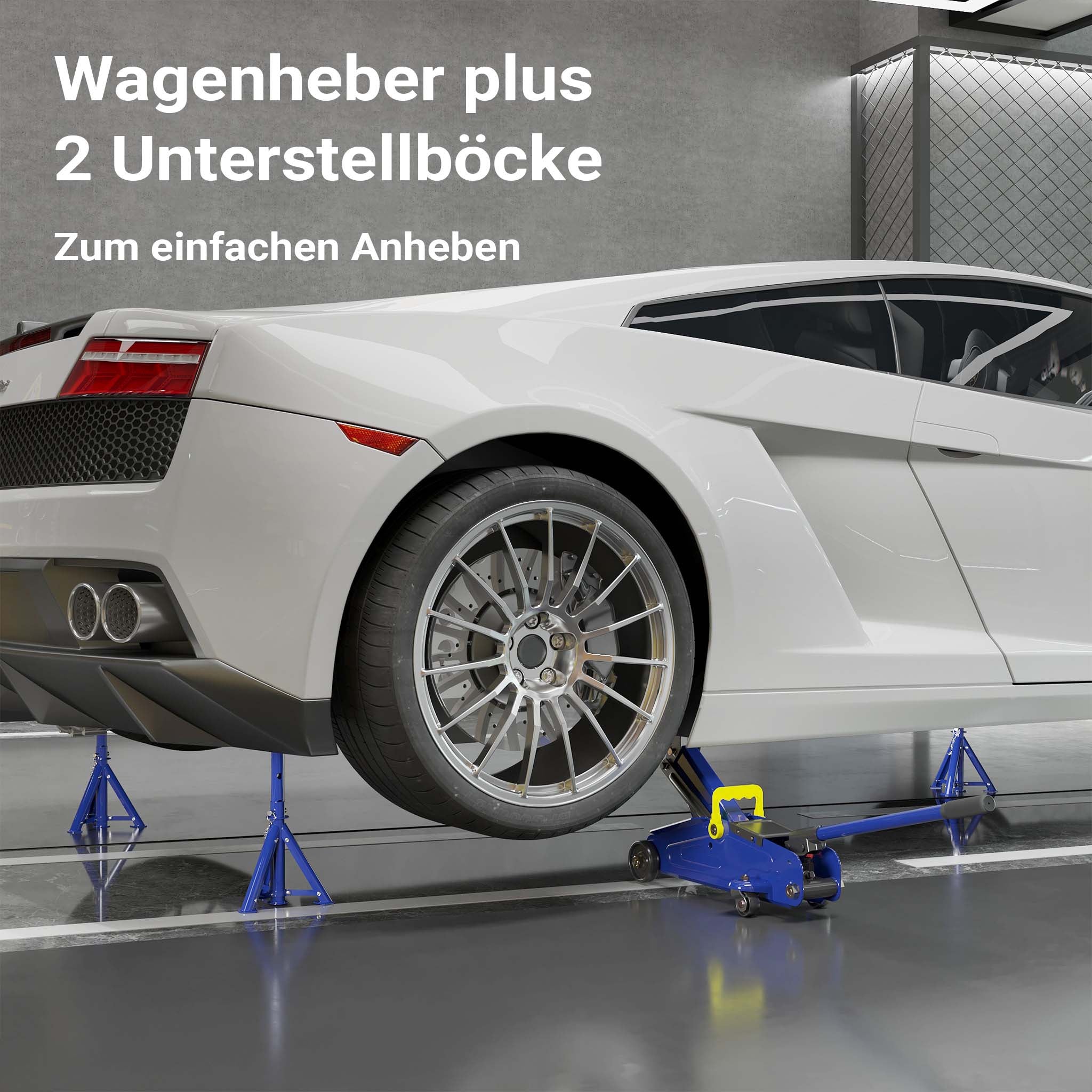 set cric sollevatore + 2 cavalletti max 2t altezza regolabile