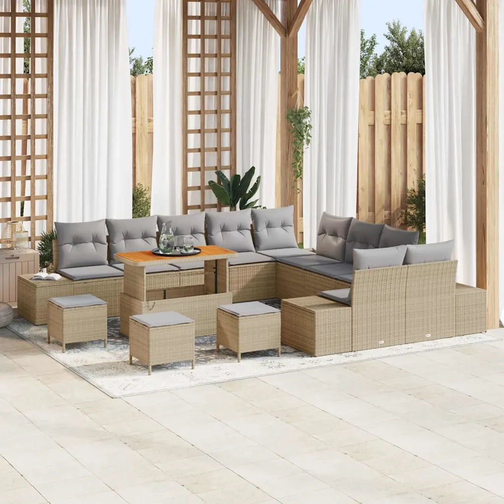 Set Divano da Giardino con cuscino 14 pcs Beige polyrattan