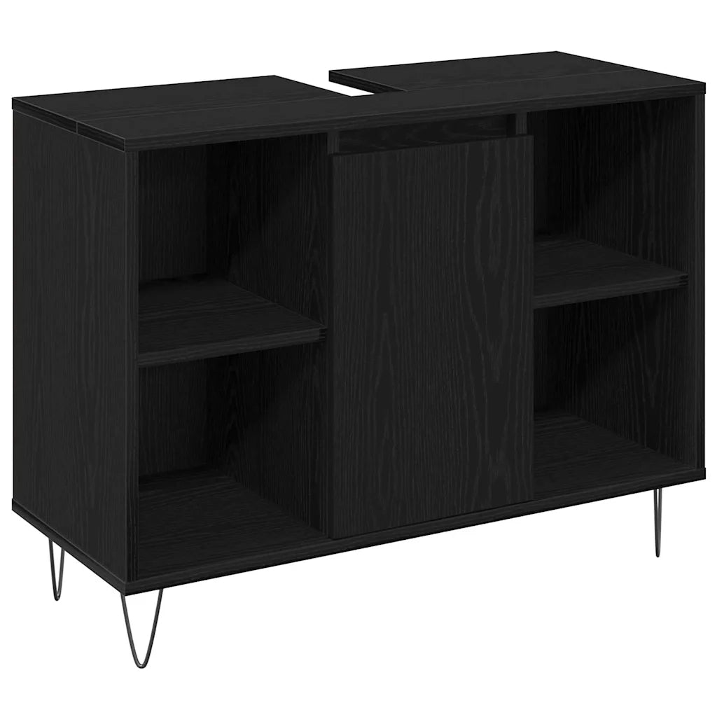 Set di mobili per il Bagno | Armadio da bagno 3 pz Rovere Nero Legno multistrato