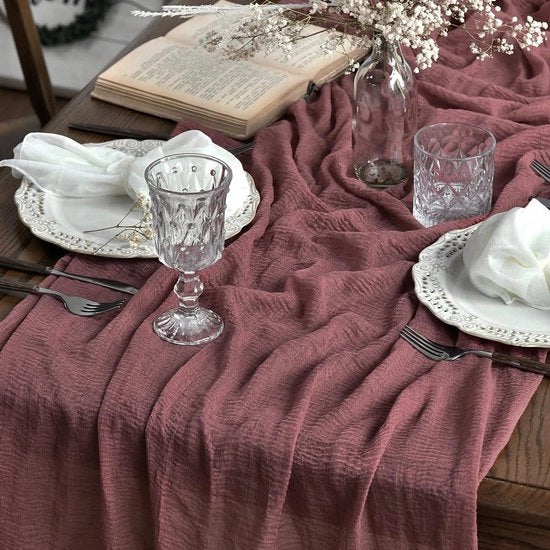 Tessuto di cotone Boho in gauze rose scuro, 80x300 cm, decorazione per tavolo, decorazione per feste, matrimoni e compleanni.