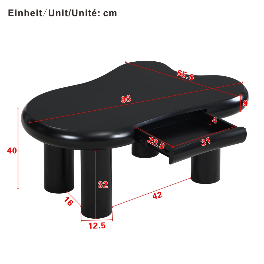 Tavolino da caffè con 1 Cassetto e LED a 16 colori; forma nuvola; per Soggiorno; in MDF; 98 × 65.5 × 40 cm; Nero