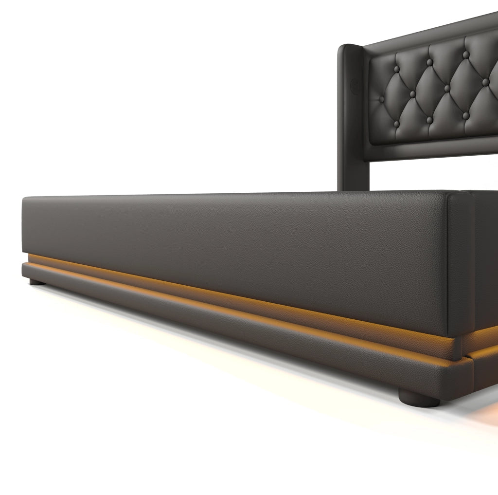 Letto matrimoniale 140x200 cm con contenitore; LED a 3 lati; USB e Type-C; PU nero