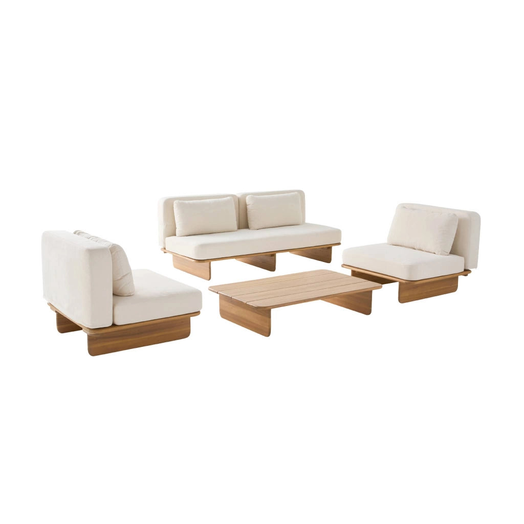 Salotto da giardino in legno di acacia, 4 posti, beige