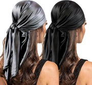 Grosse Banda per Capelli in Seta Nera per Signore - 90cm Sciarpa Quadrata per la Conservazione e il Sonno, Ideale per Stili Eleganti e Protezione dei Capelli