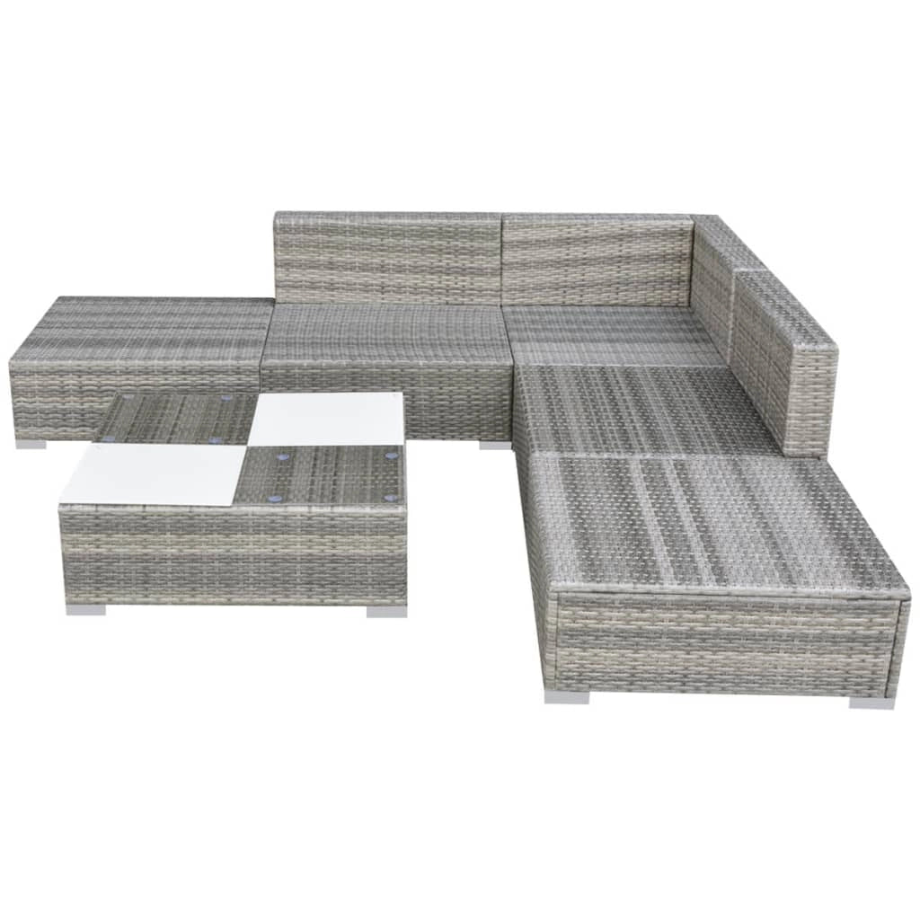 Set di mobili da giardino mobili da esterno 6 pezzi con cuscini resina intrecciata grigia 02_0016874