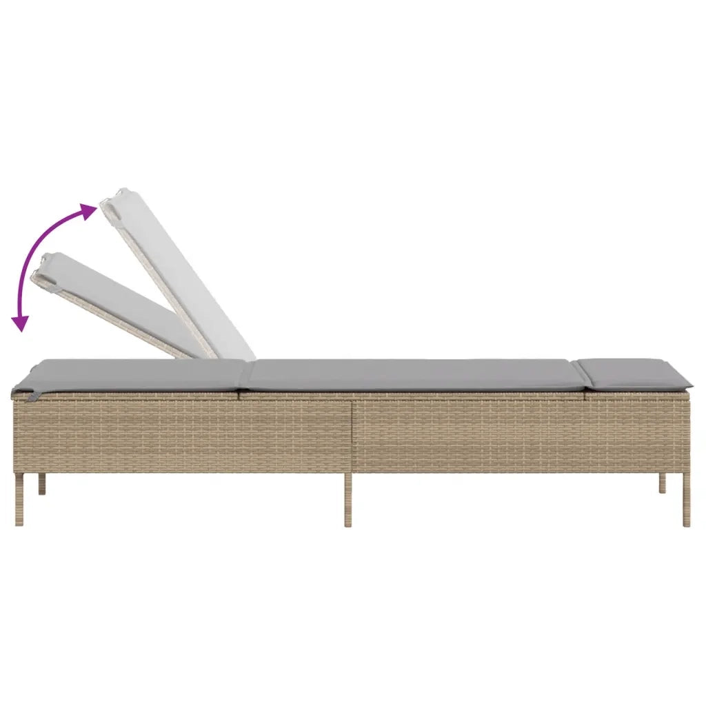 Lettino Prendisole con Tavolo e Cuscino Beige in Polyrattan