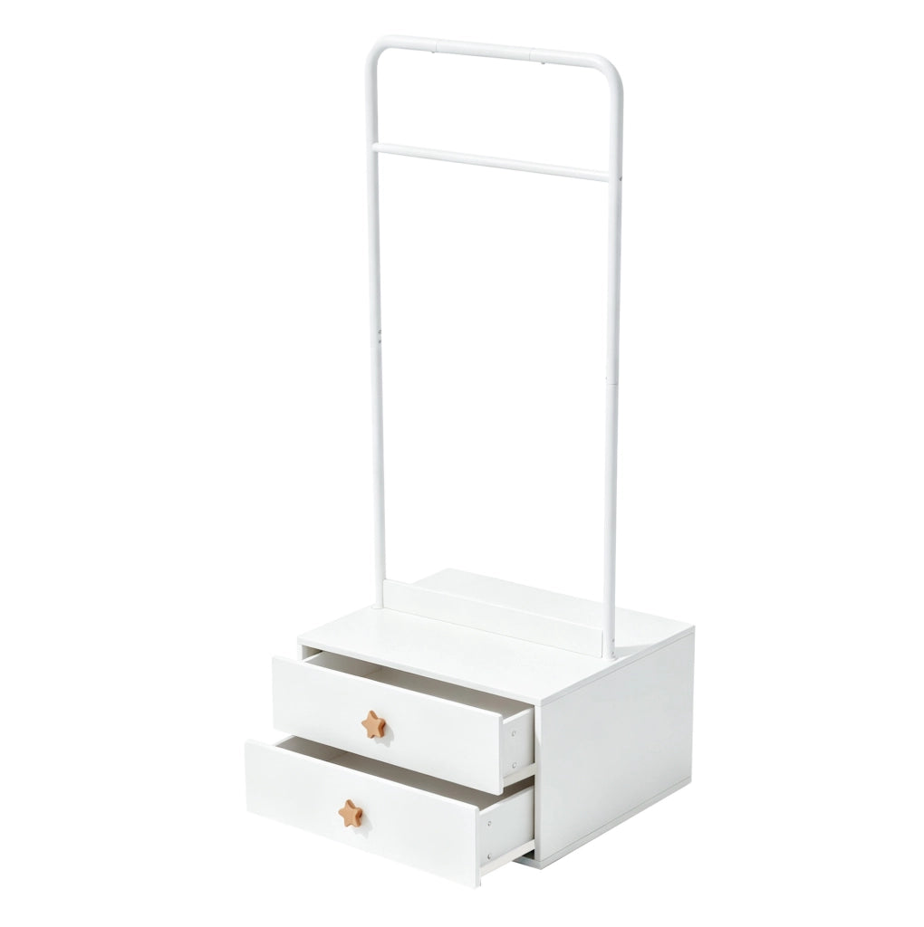Appendiabiti per bambini 70x55x168 cm con asta e 2 cassetti in MDF; bianco