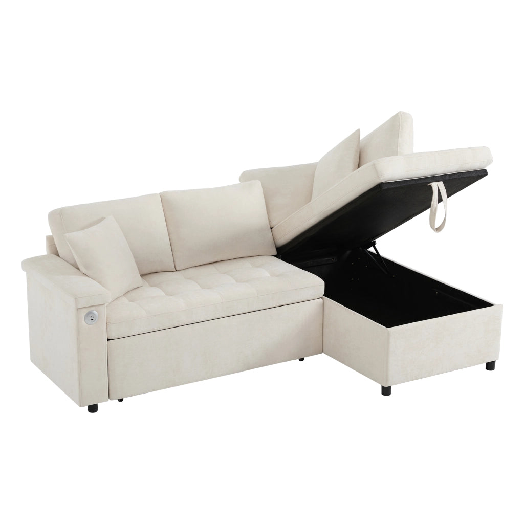 Divano Letto Angolare con Contenitore, USB e Cuscini ¨C MINIMAL ¨C Beige