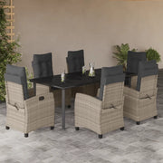 Set da Pranzo da Giardino 7 pz Cuscini Polyrattan Grigio Chiaro 3212859