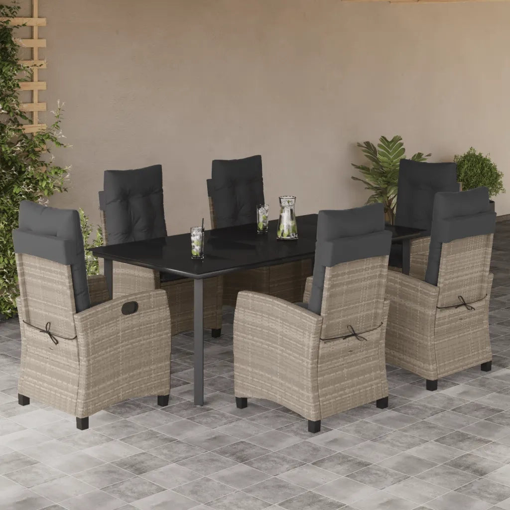 Set da Pranzo da Giardino 7 pz Cuscini Polyrattan Grigio Chiaro 3212859