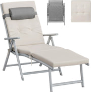 SONGMICS Lettino Prendisole, Pieghevole, Sedia a Sdraio con Materassino da 6 cm, Poggiatesta Rimovibile, Traspirante, Schienale Regolabile, Portata Fino a 150 kg, Beige Sabbia GCB024WZ02