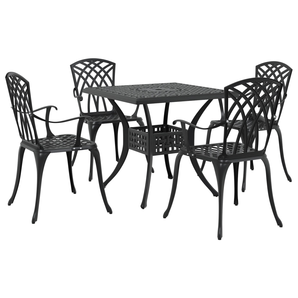 Set da Pranzo da Giardino 5 Pezzi in Alluminio Nero