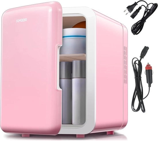Mini frigorifero portatile 6L/9 Cans con raffreddamento e riscaldamento per skincare, cosmetici, bevande, alimenti - Rosa