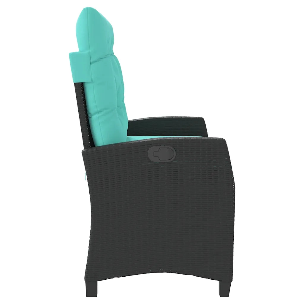 Panca Reclinabile da Giardino con Cuscini Nera in Polyrattan 368234