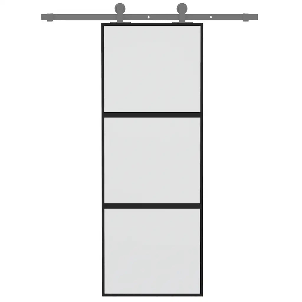 Porta Scorrevole Nera 76x205 cm in Vetro Temperato e Alluminio 155198