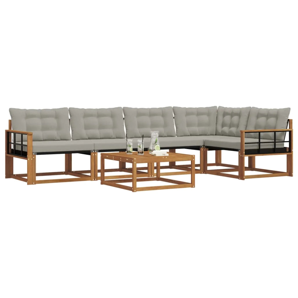 Set di divani da esterno 6 pcs Grigio Naturale e Chiaro