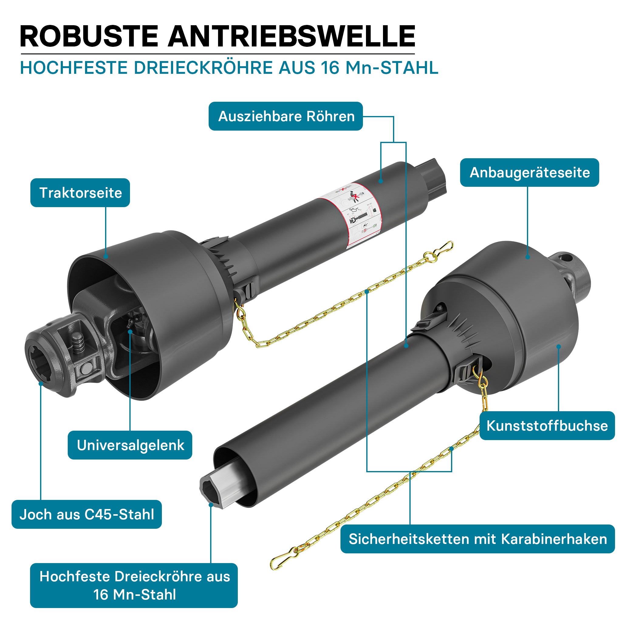 Albero cardanico T4 Giunto 1000-1100mm 460Nm 540rpm Cardano 40kW (55CV) 1 3/8" 6 denti 35mm rotondo