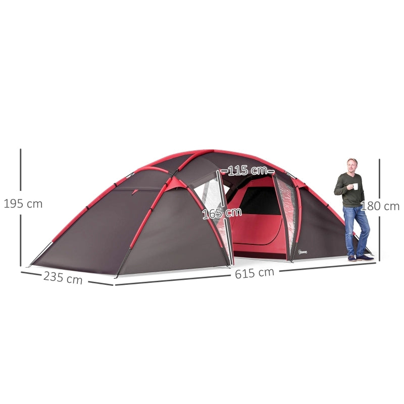 Tenda a tunnel; tenda da campeggio per 4-6 persone; con 3 stanze; gancio leggero; tenda di gruppo con doppie porte; tenda familiare idropellente da 3000mm; per giardino; campeggio; grigio