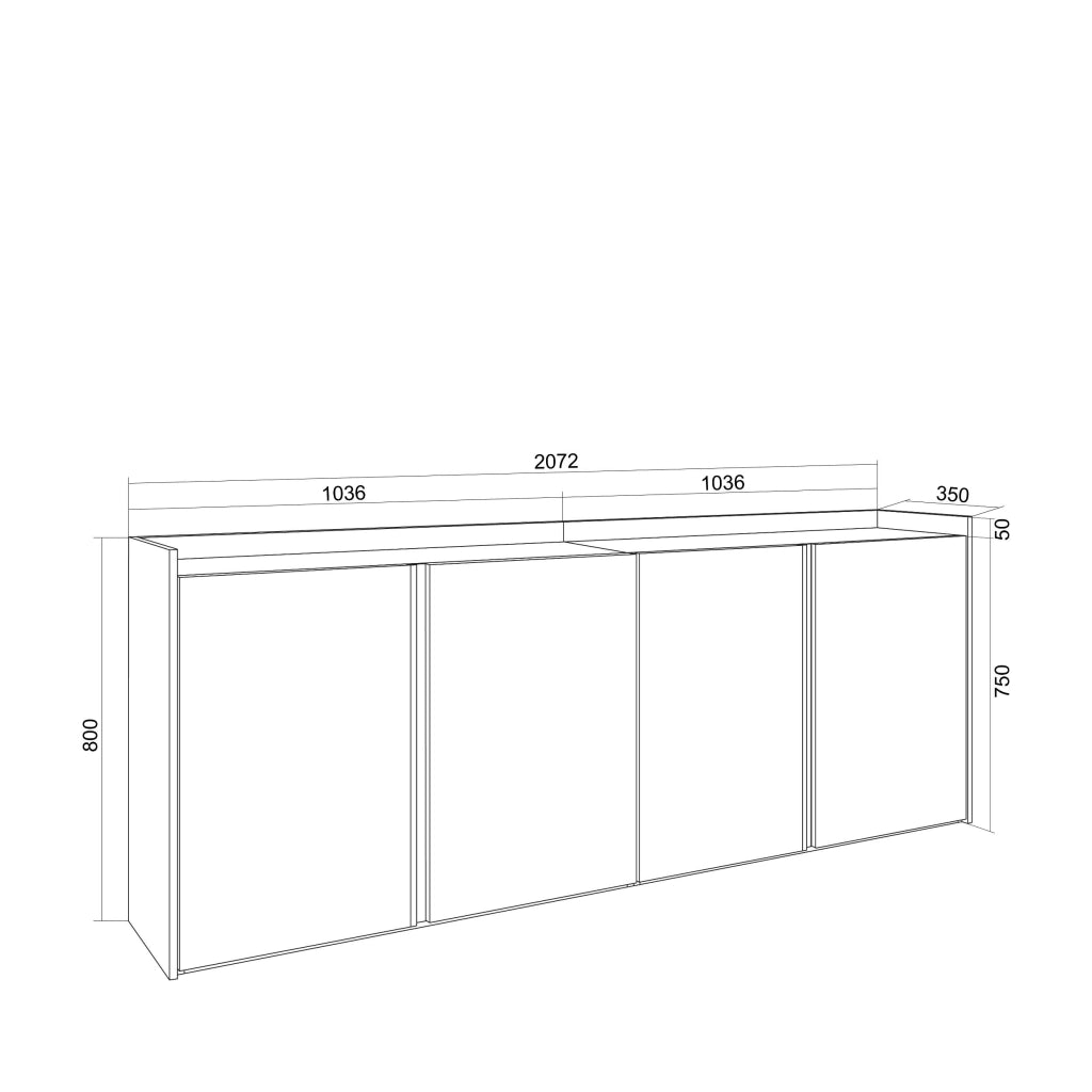 Credenza, Mobile, Cucina, 207x80x35 cm, 4 Porte, grande stoccaggio, Nero e rovere