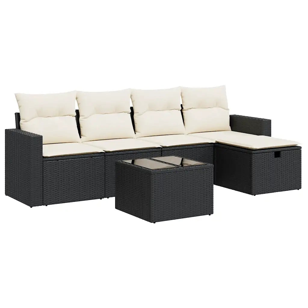 Set Divano da Giardino 6 pz con Cuscini Nero in Polyrattan