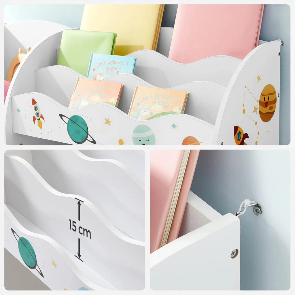SONGMICS Organizzatore per Giocattoli, Libreria per Bambini, Scaffale Multifunzionale con 2 Scatole Portaoggetti, Alta Capacita, per Camera dei Giochi, Camera da Letto, Soggiorno, Bianco GKR42WT