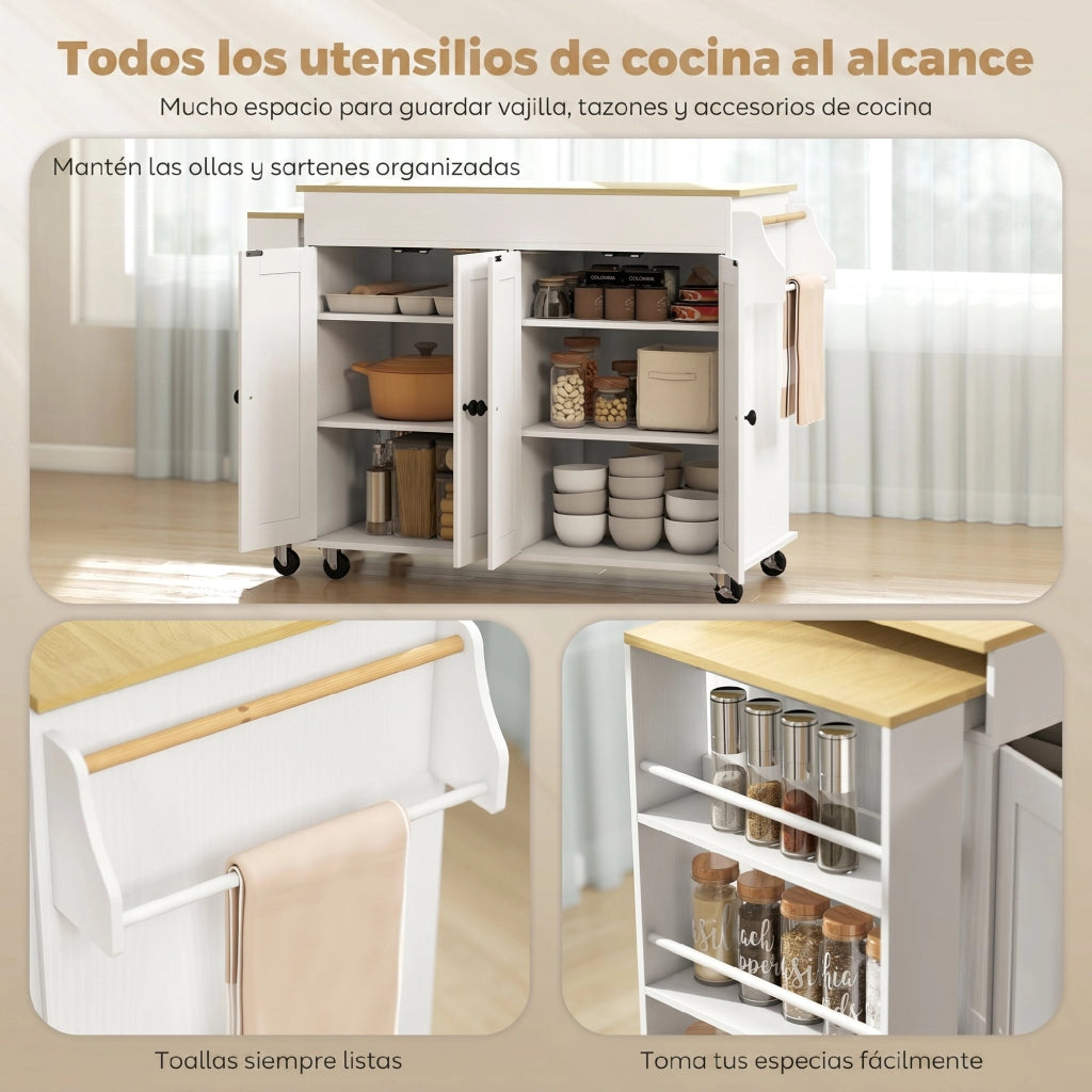 Mobile da Cucina con Ruote e Piano Estensibile ¨C Zephmum ¨C Bianco 80x45x90