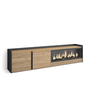 Mobile TV Soggiorno, 212x50x35 cm, Per TV fino a 80", Camino elettrico XXL, Rovere e nero
