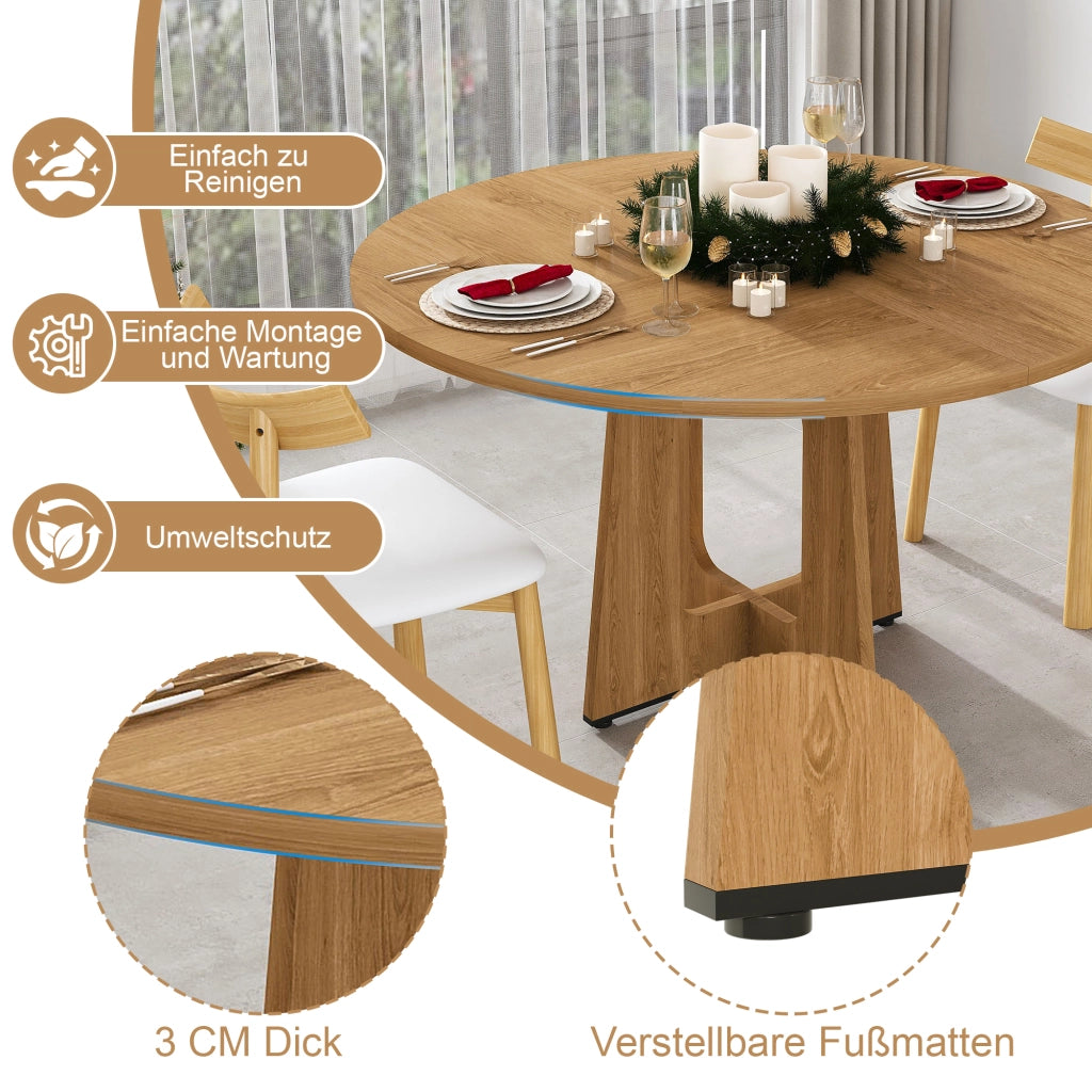 Tavolo da pranzo rotondo per 4-6 persone con piano stabile in MDF effetto rovere, per cucina e sala da pranzo 120 × 76 cm