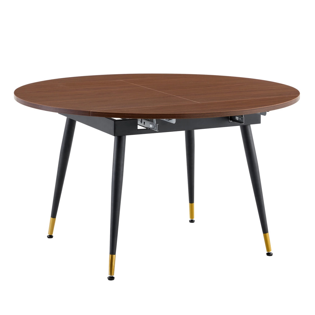 Tavolo da pranzo allungabile da rotondo a ovale con piano in MDF e gambe in metallo noce per cucina e soggiorno